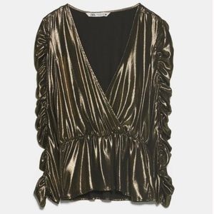 Zara Metallic Top With Gathering
